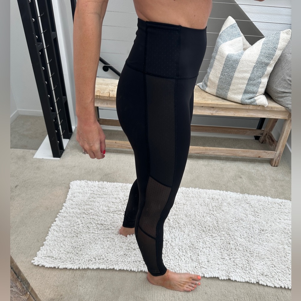 Lululemon Black Bodycon Mesh Detail High-Rise Leggings | Size 6 - Picture 5 of 15